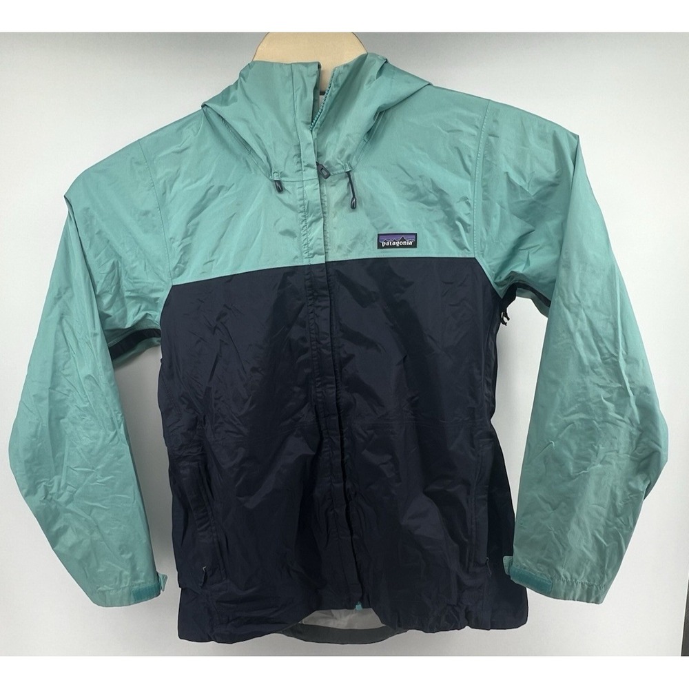 Patagonia Torrentshell 3L Rain Jacket Womens Large Navy Aqua Colorblock